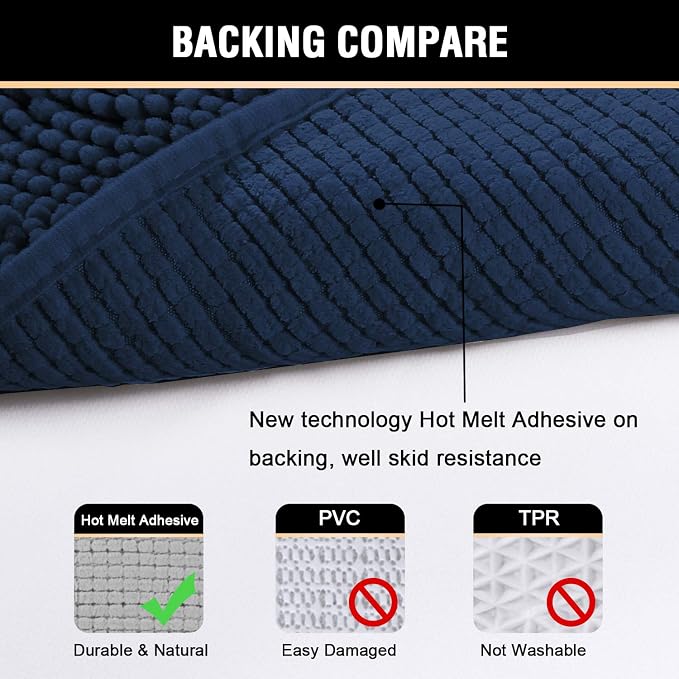 H.VERSAILTEX Navy Blue Bath Mats for Bathroom, Bath Mat 20x32 inch Oversize Bathroom Rug Shag Shower Mat Soft Texture Floor Mat Machine-Washable Bath mats with Water Absorbent Soft Microfibers Rugs