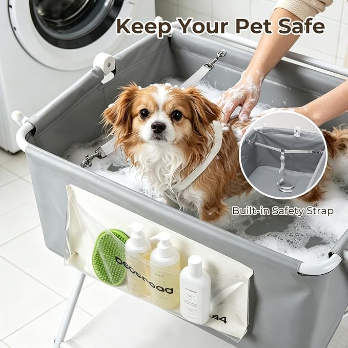 Dog Bathtub Dog Washing Station with Scrubber for Small Medium Dogs Cats, B4 Foldable Dog Tub for Bathing and Grooming, Portable Collapsible Dog Shower Tub, Indoor and Outdoor