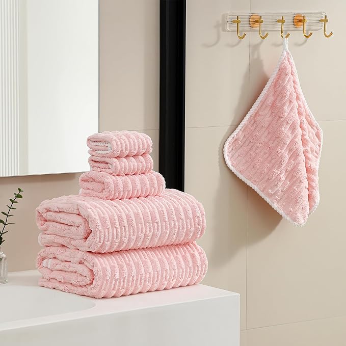 40x80 Inches Oversized Bath Sheets Extra Large Bath Towels Set of 2 for Adults Super Soft Quick Dry Light Weight Lint Free Absorbent Stripe Hanging Loop Microfiber Shower Towels (Pink, 2pcs)