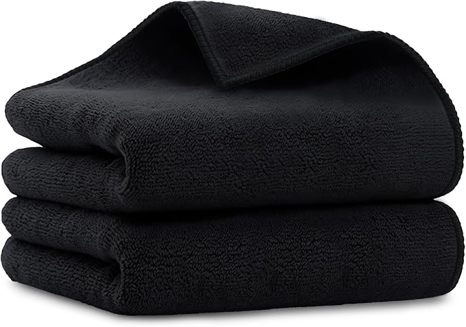 UNIMADE Salon Towels 2 Pack, Microfiber Barber Towels Bulk, (16x29 inches) Hair-Drying Cloth Super Soft Black Hand Cloth for Gym, Bath, Spa Use and Home Beauty Care(Not Bleach Proof)
