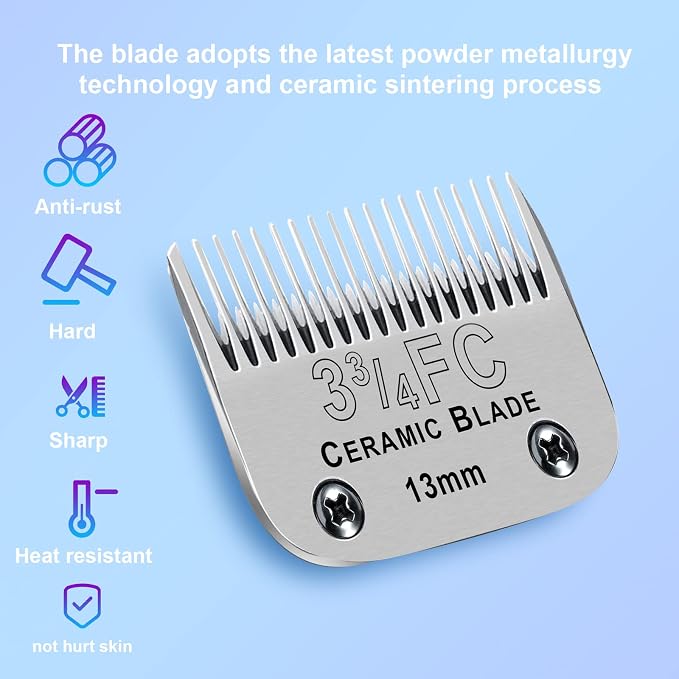 3-3/4FC Detachable Dog Blades Compatible with Andis/Oster A5 Grooming | Compatible with wahl km10 dog clipper,Cut Length 1/2"(13mm),Made of Ceramic Blade & Stainless Steel Blade
