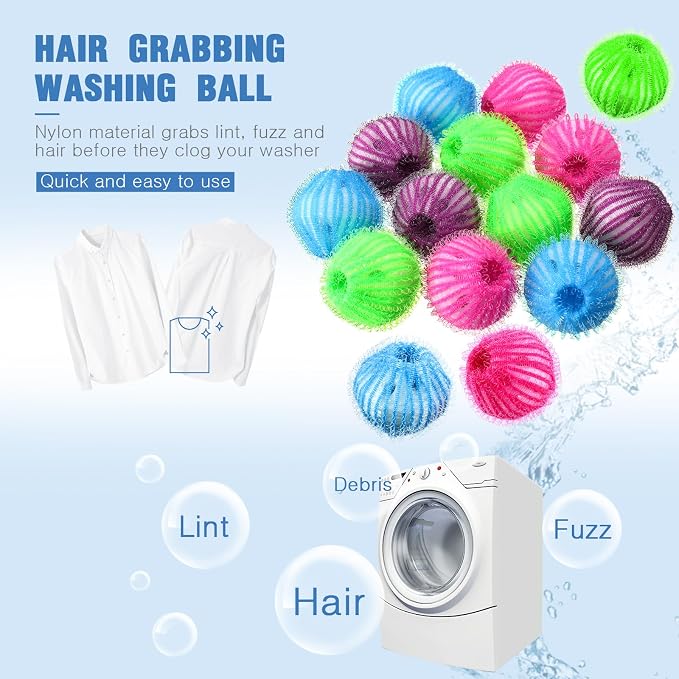 Blulu 12 Pieces Pet Hair Remover for Laundry Dryer Balls Reusable Washing Machine Hair Catcher Pet Dog Cat Catcher Lint Remover (Bright Color)