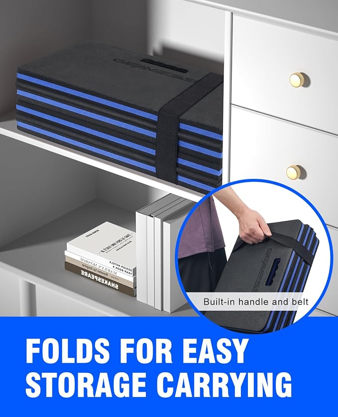 Foldable Kneeling Pad, 47.2" Large Supportive Mechanic Mat with Storage Strap & Tool Tray, Extra Thick Comfortable Foam Knee Pad for Gardening, Garage, Workshop Repairing