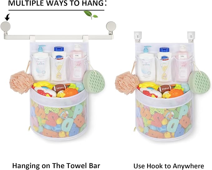 Ligereza Baby Bath Toy Organizer, quick drying， and mould proof, Multiple-Suspension Bath Toy Holder, Large Capacity Multi Use Bathtub Toy Storage Bag（1 Large, White）