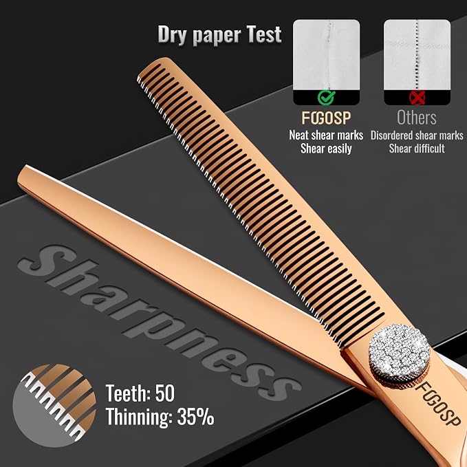 Lefty Thinning Shears for Dogs 49 Teeth 7'' Rose Gold Titanium Professional Blending Thinner Scissors for Dogs Cats Pet Japan 440C Sharp Left Handed(7,Thinner)