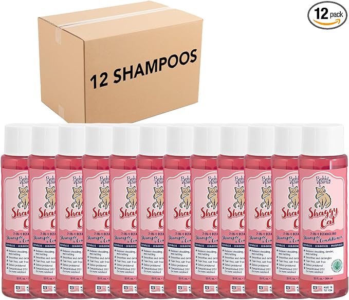 Bobbi Panter 2-in-1 Cat Shampoo & Conditioner – Detangling Natural Formula Reduces Shedding & Matting, Softens Coat, Tear-Free, 10:1 Concentrate, 13 oz (Case of 12)