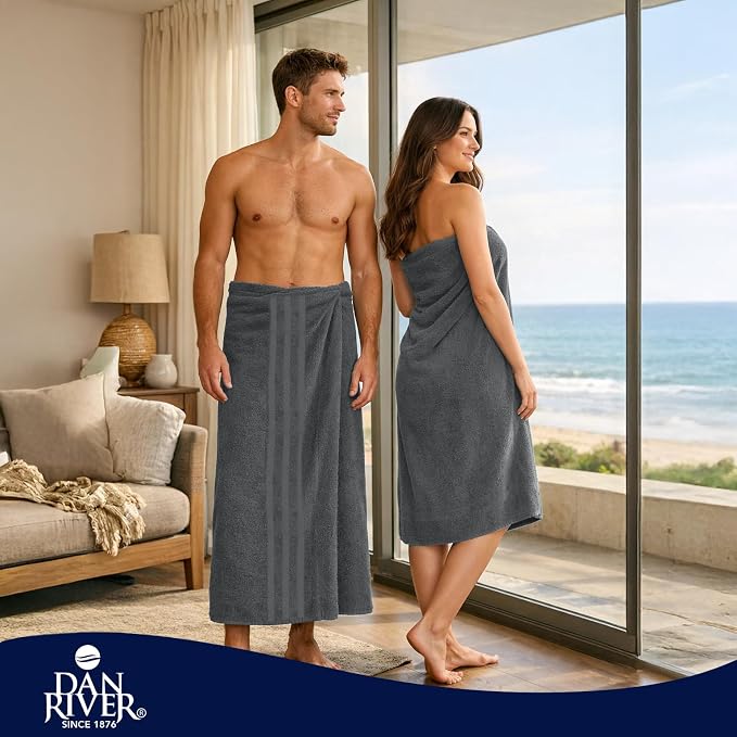 DAN RIVER 2 Pack Bath Sheets Extra Large 35x70, Large Bath Towels for Adults, XL Oversized Heavy Duty Towel Set, 600 GSM 100% Ring Spun Cotton, Soft Quick Dry, Grey