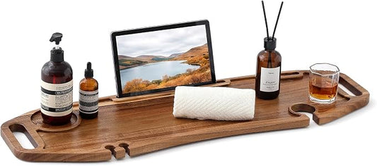 Bathtub Tray with Accessories Holder and Storage, Non-Slip Bath Tray for Tub and Bathroom Relax or Spa, 35 Inches Acacia Wooden Tray, Perfect Bath Companion Gift for Girl Friend Mother and Family.