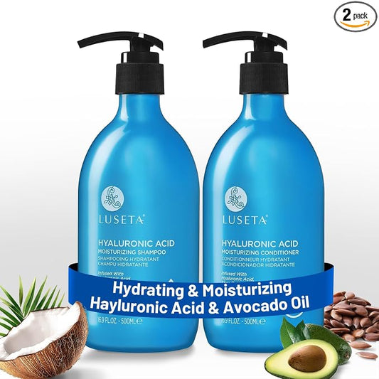 Luseta Deep Hydrating Hyaluronic Acid Shampoo and Conditioner Set for Dry Damaged Hair - Sulfate Free Moisturizing Hair Care with Shea Butter & Avocado Oil, Paraben-Free - 2 x 16.9oz