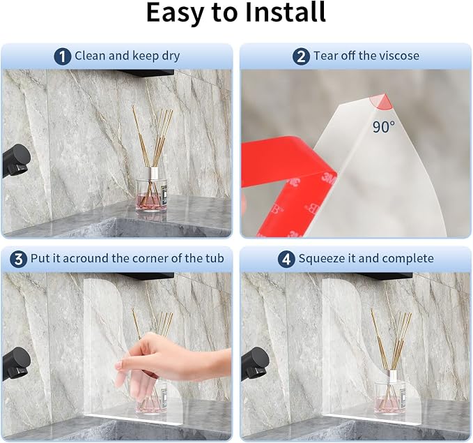 2 Pcs Shower Splash Guard for Bathtub Corner, Transparent Bathtub Shower Splash Guard with 3M Super Viscose - Transparent