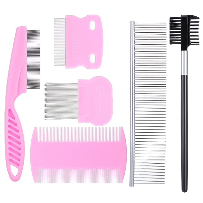 6 Pack Flea Comb Stainless Steel Lice Comb Tear Stain Remover Tool | Stainless Steel,Dog Cat Grooming Combs,Double-Sided ,Tear Stain Remover Dematting Tool,Professional Pet Grooming, Dematting