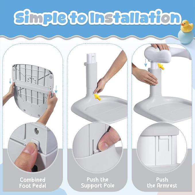 Orzbow Baby Bath Stand, Adjustable Height Baby Shower Stand, Toddler Shower Standing Support with Non-Slip Base for Infant 6-36 Months, Easy-Use, Ideal Gift, Gray