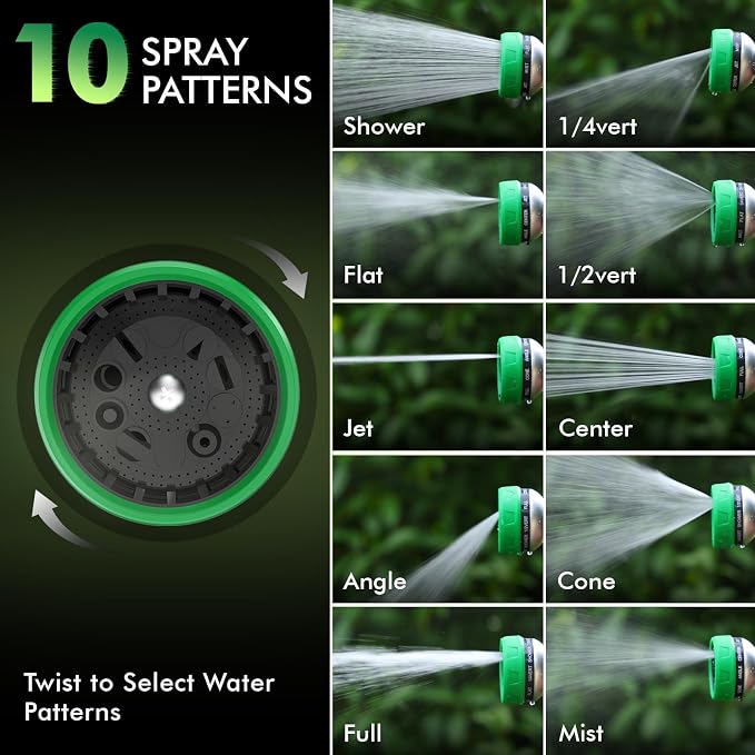 [2 Pack] RESTMO 10-in-1 Water Hose Nozzle, Garden Hose Sprayer with 10 Adjustable Spray Patterns, Easy Thumb Control for Flow Adjustment, Ideal for Watering Plants & Lawns, Washing Cars & Pets, Green