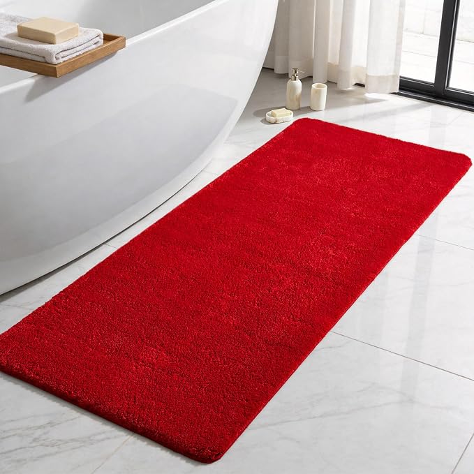 TYUU Bathroom Runner Rug, Ultra Soft Long Bath Mat Machine Washable Super Absorbent Quick Dry Bathroom Runner Rugs 24 x 60 Non Slip, Red 24" x 60"