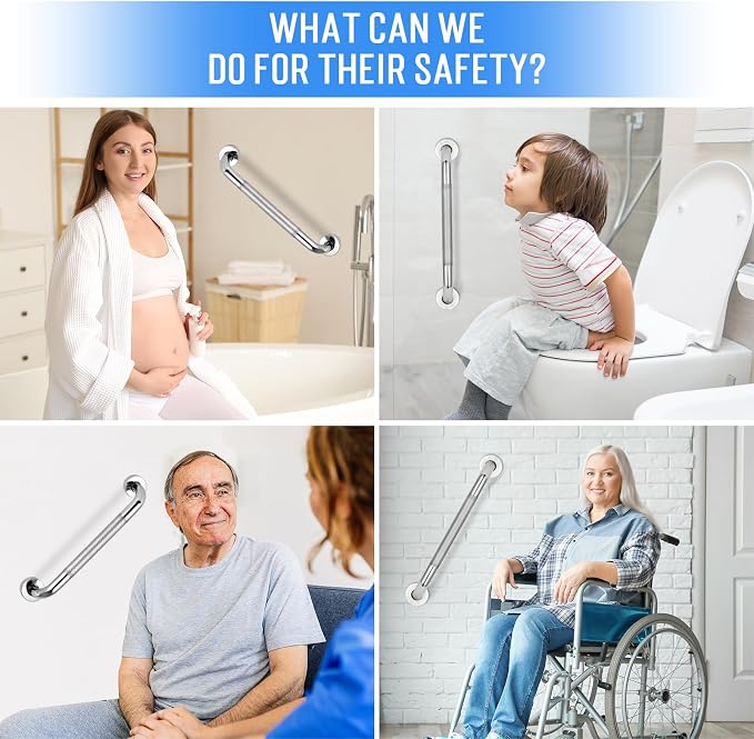 2 PCS Shower Grab Bars for Seniors, 16 Inch Anti Slip Shower Handle, Stainless Steel Bathroom Balance Bar, Safety Hand Rail Support, Assist Bath Handrails for Handicap, Elderly, Pregnant