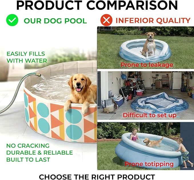 furrybaby Dog Pool for Large Dogs, Foldable Hard Plastic Pet Swimming Pool, Heavy Duty 0.5mm PVC with Non-Slip Bottom, Portable Kiddie Pool for Dogs, Pet Bath Tub for Backyard Summer, Bohemia 40“