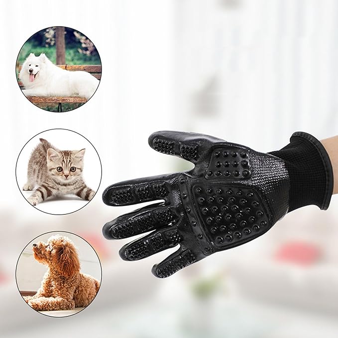 Pet Grooming Glove – Patented Rubber-Massage Shedding Bath & Hair Remover for Dogs, Cats & Livestock – Lightweight, Flexible, Secure Fit (Black)