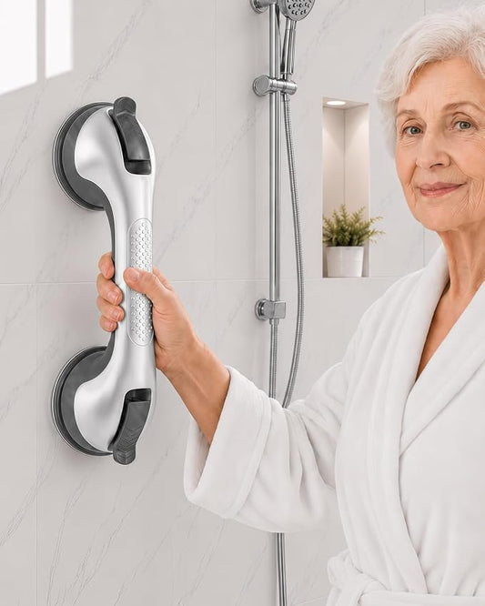 Gel-Enhanced Shower Grab Bars for Seniors and Elderly, Heavy Duty Suction Safety Bars for Bathtubs and Showers, No Drilling Removable Bathroom Handles for Tub and Shower Support, Silver