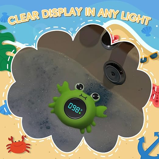 b&h Baby Bath Thermometer - Instant Read, Digital Water & Room Temp Reader, Safety Water Sensor for Infants, Color-Coded Alerts, Tub Temperature Monitor, Cute Floating Bath Toy, Crab (Green)
