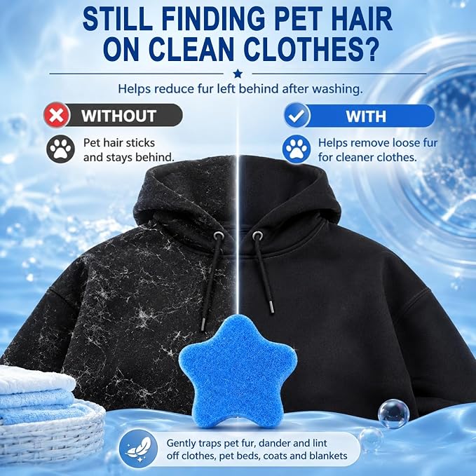 6Pcs Pet Hair Remover for Laundry, Reusable Pet Hair Sponges, Effectively Removes Pet Hair, Lint and Dander from Bedding and Clothing, Suitable for Washing Machines, Dryer