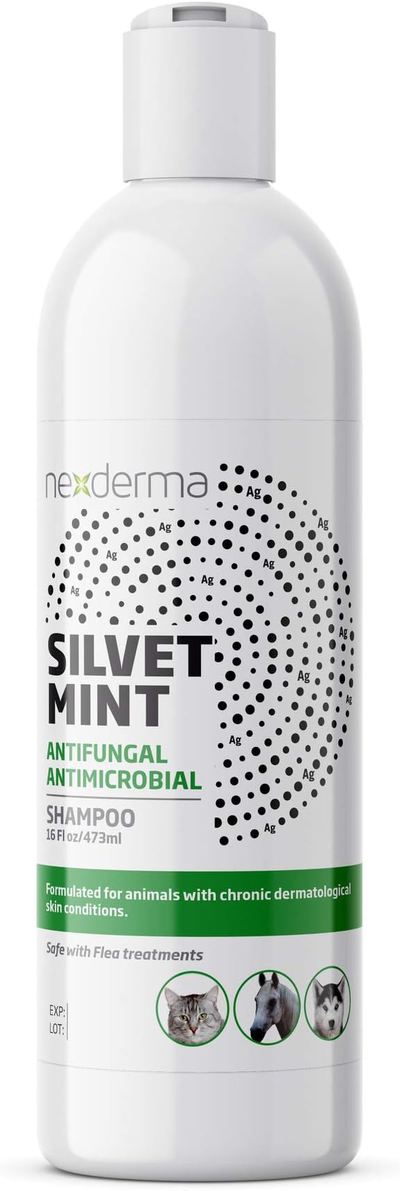 NEXDERMA Natural Colloidal Medicated Pet Shampoo for Dogs and Cats - Tearless Hypoallergenic, Soap Free with Coconut Oil and Mint, Relief for Allergies, Odor, Itchy, Dry, Irritated Skin - 16oz, 1Pack