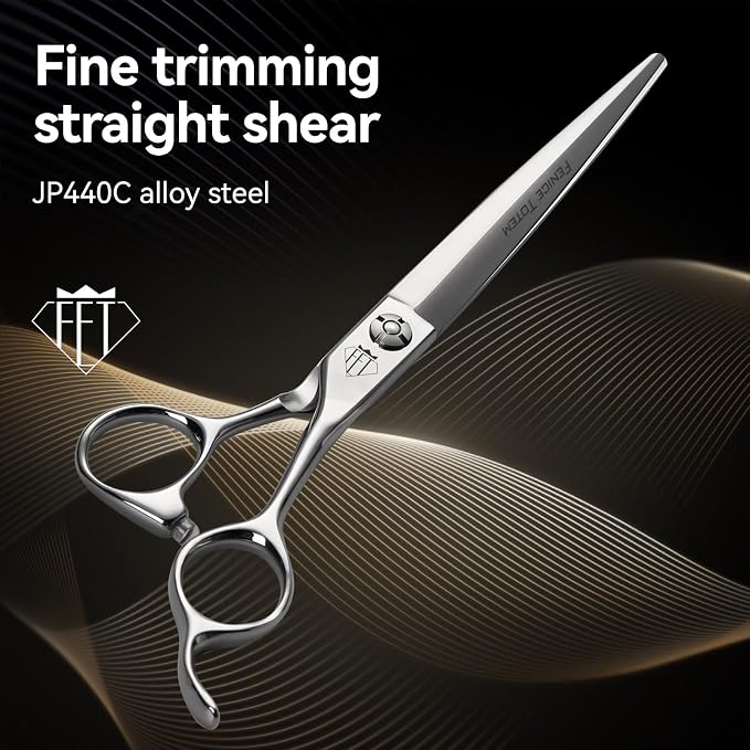 Dog Grooming Scissors: Professional Grooming Scissors for Pet High Precision CNC-Cut Blades, Silver (Straight, 7")