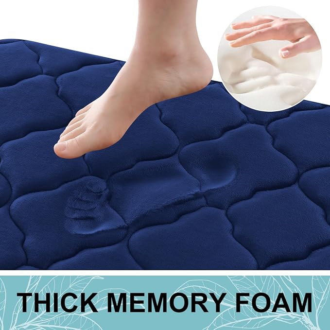 OLANLY Memory Foam Bath Mat Rug 44x24, Ultra Soft and Absorbent Bathroom Rugs, Non-Slip, Comfortable, Machine Washable Bath Carpet for Bathroom Floor, Tub, Shower and Home Decor Accessories, Navy