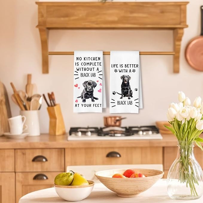 Black Labrador Retriever Gifts Kitchen Towels, Black Lab Gifts Dish Tea Towels for Kitchen Decor, Gift for Labrador Dog Lovers Decorative Hand Towel, 16x24 Inches Set of 2