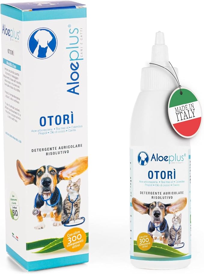 Otorì Cat and Dog Ear Cleaner 125ml - Ear Drops for Dogs and Cats, 100% Natural Organic Aloe Arborescens, Tea Tree Oil, Soothing and Emollient, Against Dog Itching, Mites, Wax