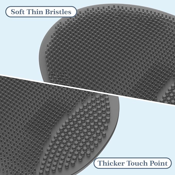 Manmihealth Silicone Back Scrubber (Thin Bristles) & Shower Face Brush Set(3PCS), Gentle-Cleaning & Exfoliating Body Scrubber, Bath Glove, Face Scrubber Combination (Gray)