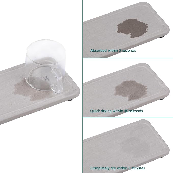 NiuYichee 2 Pcs Water Absorbing Stone Trays, Kitchen/Bathroom Sink Soap Dish, Diatomite Tray Used for Hand Soap & Cosmetic Bottles in The Modern Home, 4" W x 8.3" L, Gray