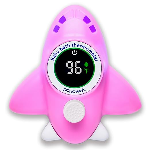 Baby Bathtub Thermometer with LED Display Screen+Pink Airplane toy-2-in-1 | Color Coded Alarm (Cold/Comfortable/hot) Bath Temperature Monitor, Adorable Floating Toys for Infants, Essential for Babies