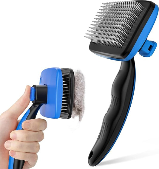 Pecute Skin Friendly Self-Cleaning Slicker Brush for Dog & Cat Shedding | 1 click clean, Lightweight, Undercoat hair removal, For short/long/double/white coats