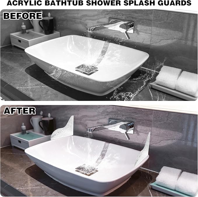 CANIPHA 2Pcs Shower Splash Guard, Self- Adhesive Shower Water Splash Guard Drip Blocker, Clear Bathtub Water Splash Guard for Tub, Acrylic Shower Curtain Bathtub Corner Splash Guard for Bathtub