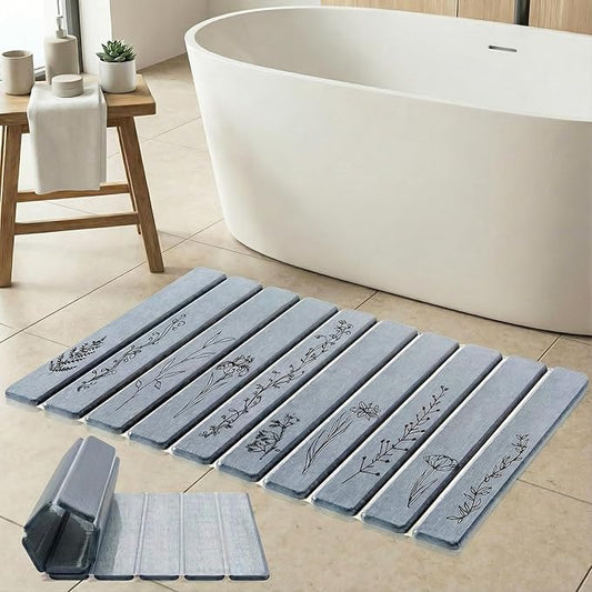 Large Foldable Stone Bath Mat - 32x20 Inch, Fast Dry Diatomaceous Earth Extra Large Bath Mats for Bathroom, Non-Slip Super Absorbent Stone Drying Mats for Kitchen Counter & Shower (Dark Gray Decor)