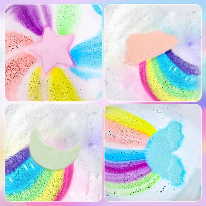 Rainbow Bath Bombs for Kids - 4 Pcs Handmade Kid Bath Bombs, Birthday Gifts for Kids Girls, Bubble Bath