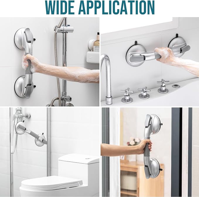 TAILI Grab Bars for Bathtubs and Showers, Shower Handles for Elderly Suction,Maximum 330lbs,Shower Grab Bar with Upgraded Rubber Suction Cups Safety Grip for Senior,No Drilling Removable,Silver