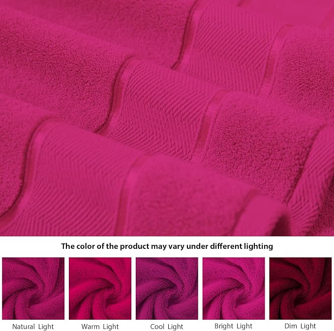 Marvione Bath Towels Set 6 Piece, 100% Turkish Cotton Highly Absorbent and Soft Towels for Bathroom 2 Bath Towels 2 Hand Towels 2 Washcloths, Hot Pink