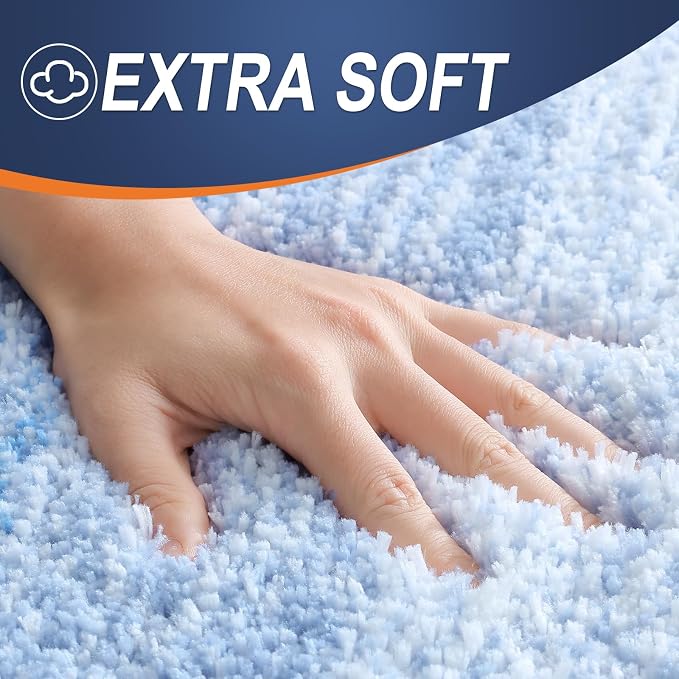 OLANLY Luxury Toilet Rugs U-Shaped 24x20, Extra Soft and Absorbent Microfiber Bathroom Rugs, Non-Slip Plush Shaggy Bath Mat, Machine Wash Dry, Contour Bathroom Mats for Toilet Base, Light Blue