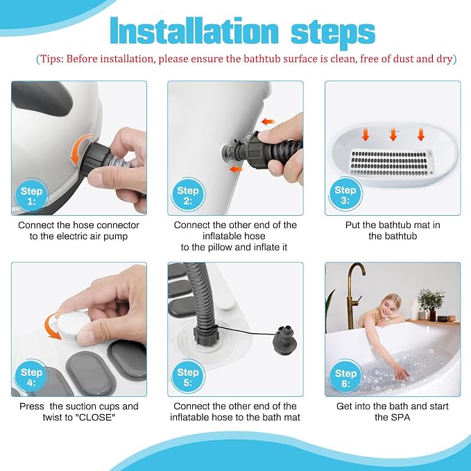 Iridesc Portable Spa Bubble Bath Massager, Bath Jets for tub with Remote Control, 6-Speed Adjustable, Bath Massager for tub with Powerful Suction Cup, Pillow, Bathtub Spa Mat for Body Relaxation