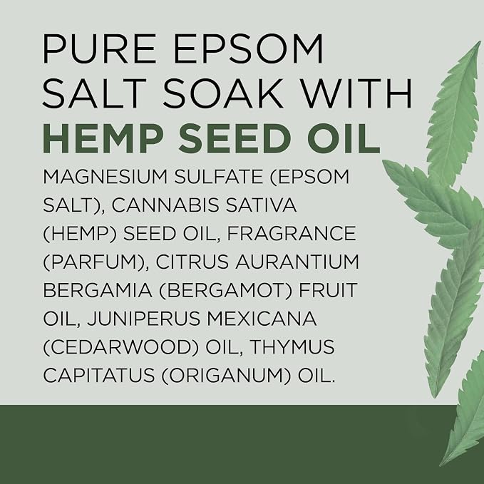 Dr Teal's Pure Epsom Magnesium Salt Soak, Cannabis Sativa Hemp Seed Oil, 3 lb