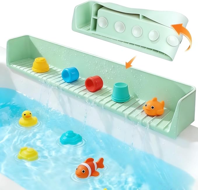 Bathtub Splash Guard,Silicone Splash Guard Play Shelf Bathtub Topper for Kids with Strong Suction Cups,Toy Holder,Toddler Bathroom Essentials