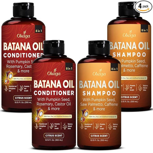 Okaga Batana Oil Shampoo & Conditioner Bundle, Citrus, 10.15 fl oz, 2 Pack | Aloe Vera, Saw Palmetto, Caffeine, Biotin, Jojoba, Pumpkin Seed, Castor, Rosemary & Hydrolyzed Rice Protein