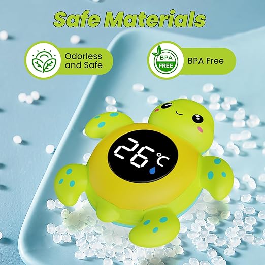 FDK Baby Bath Thermometer Baby Safety, Digital 2-in-1 Room & Bath Water Thermometer with 3-Color Backlight & Temperature Warning, Floating Turtle Design for Infant Toddler, Auto On/Off