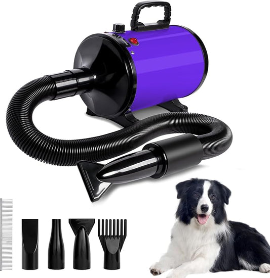 IVY&LANE Dog Hair Dryer for Pet Grooming,High Velocity Dog Dryer Force Blower with 4 Nozzles,Adjustable Speed and Temperature Control Dogs Blow Dryer,Noise Reduction,Purple
