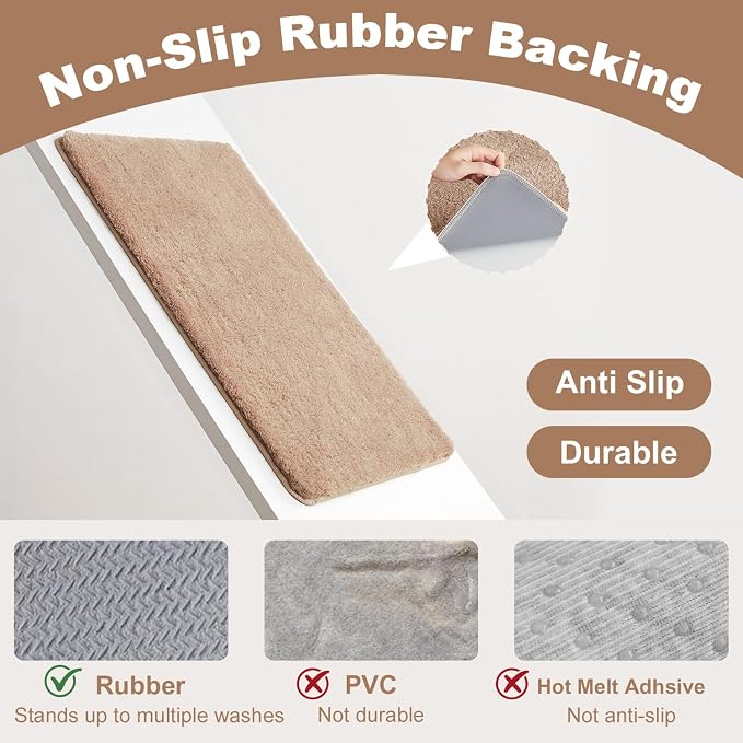 TYUU Beige Bathroom Runner Rugs, Ultra Soft Long Bath Mat Machine Washable Super Absorbent Quick Dry Bathroom Runner Rug 16 x 60 Non Slip, Beige 16" x 60"