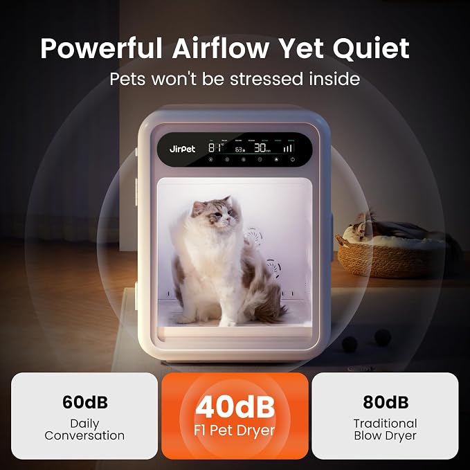 JirPet Pet Dryer Box, Professional Pet Drying with Smart Chip Safety, 75L Dryer Box with Quiet 40dB Drying, Auto Temp & Humidity Control, Strong Airflow for Long Hair Dogs & Cats