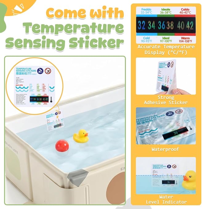 Orzbow Toddler Bathtub with Temperature Sticker, Collapsible Baby Bathtub with Side Drain Plug, Portable Bath Tub for Infant 6 Months+, Easy to Clean, Stable & Durable, Folds to Store, White
