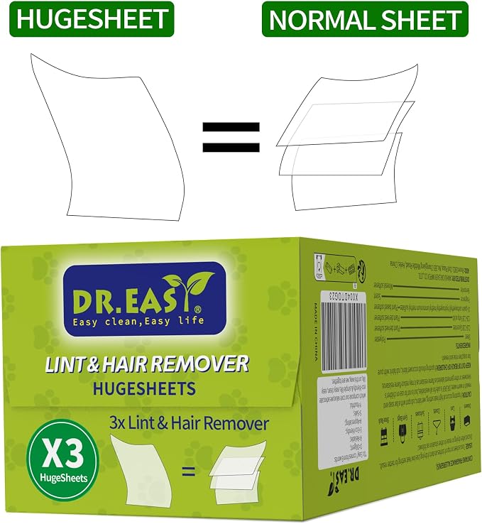 Dr.Easy LINT & HAIR REMOVER Pet HUGESHEETS with 3X Dryer Sheets, Outdoor Fresh, 200 Count,PLANT&MINERAL-BASED FORMULA