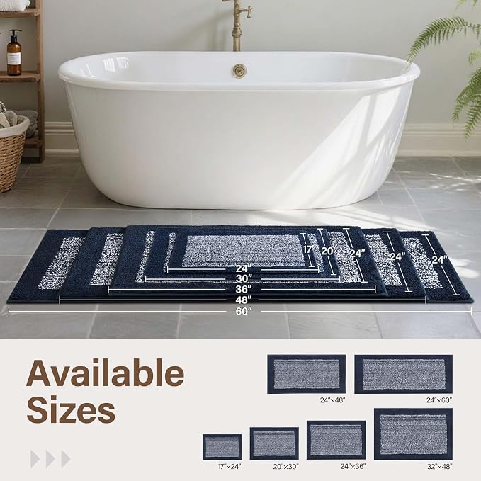 80x24 Large Bathroom Rugs Washable Non Slip, Bath Mat for Bathroom Floor Tub, Soft Absorbent Quick Dry Mats for Shower, Bathtub,Home Decor(Dark Blue)